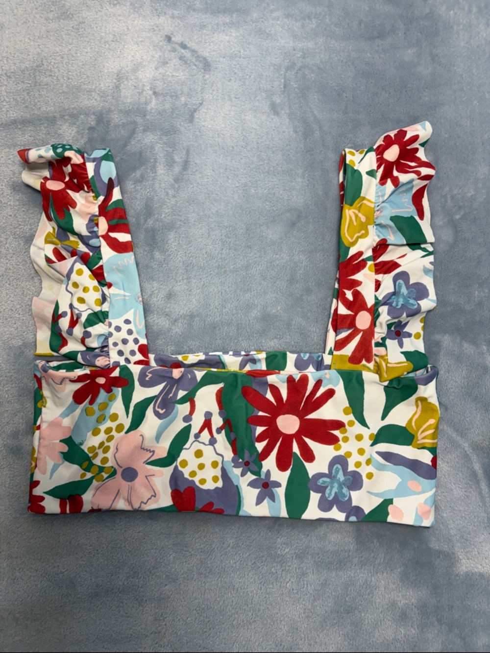 Aila Blue Floral Square-Neck Bikini Ruffle SleeveTop - Picture 3 of 5